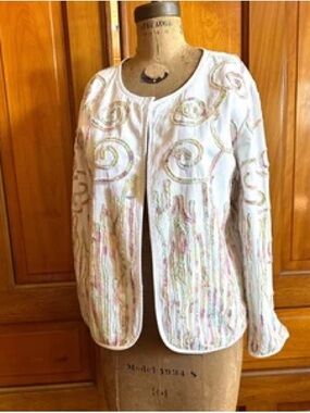 Keren Hart Vintage Cardigan Embroidered Pastel top XL 80s 90s
